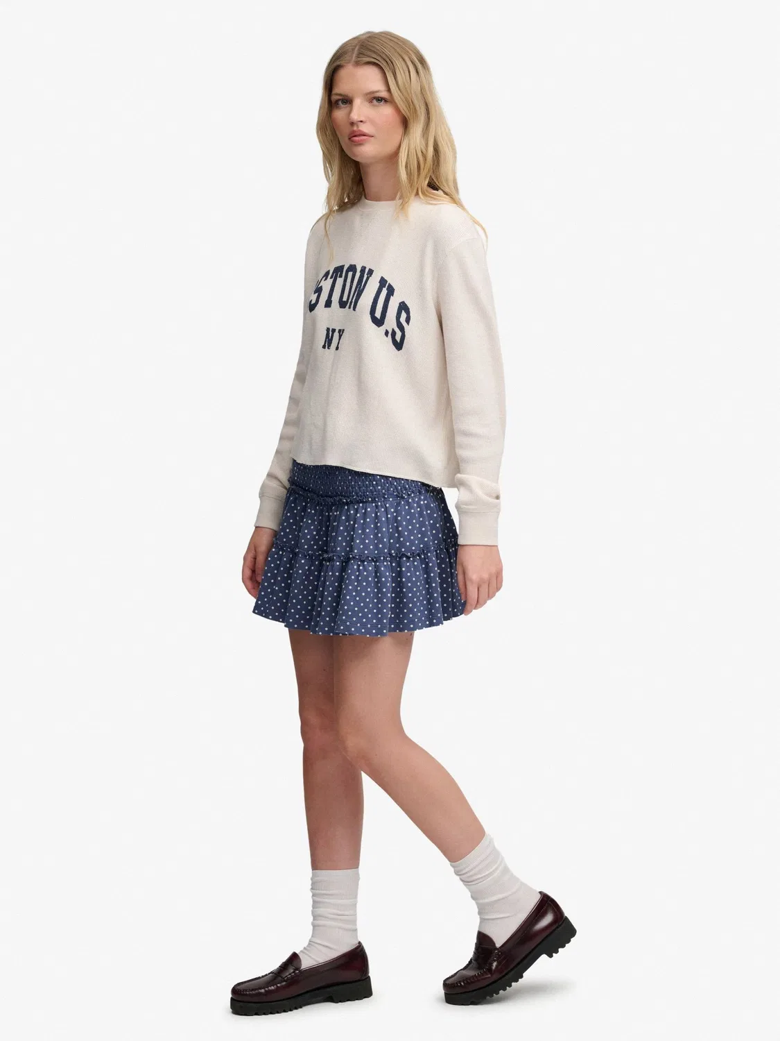 Юбка мини с воланами Superdry Navy Blue Polka Dot — фото 2
