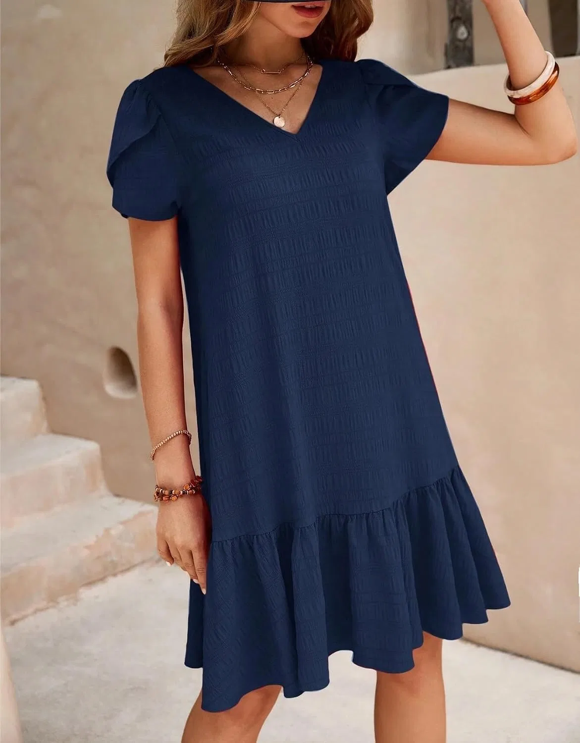Женское повседневное платье свободного кроя с воланами Navy Blue — фото 4
