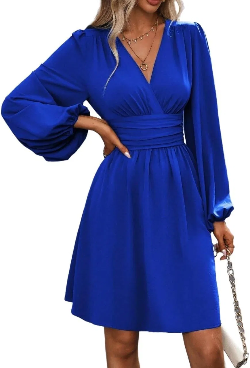 Женское A-силуэта короткое платье-запах с фонариками, Royal Blue