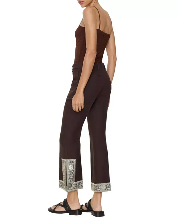 Женские брюки с вышивкой модель Cropped Embroidered Wool Silk Flared Trousers Burberry, Charred Brown — фото 3