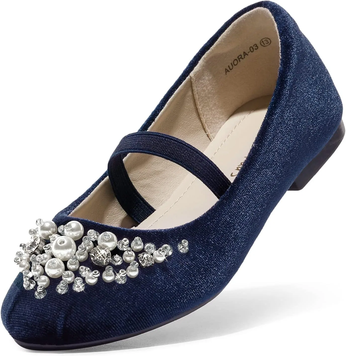 Детские балетки для девочек с цветочным принтом Mary Jane DREAM PAIRS, Navy/Suede