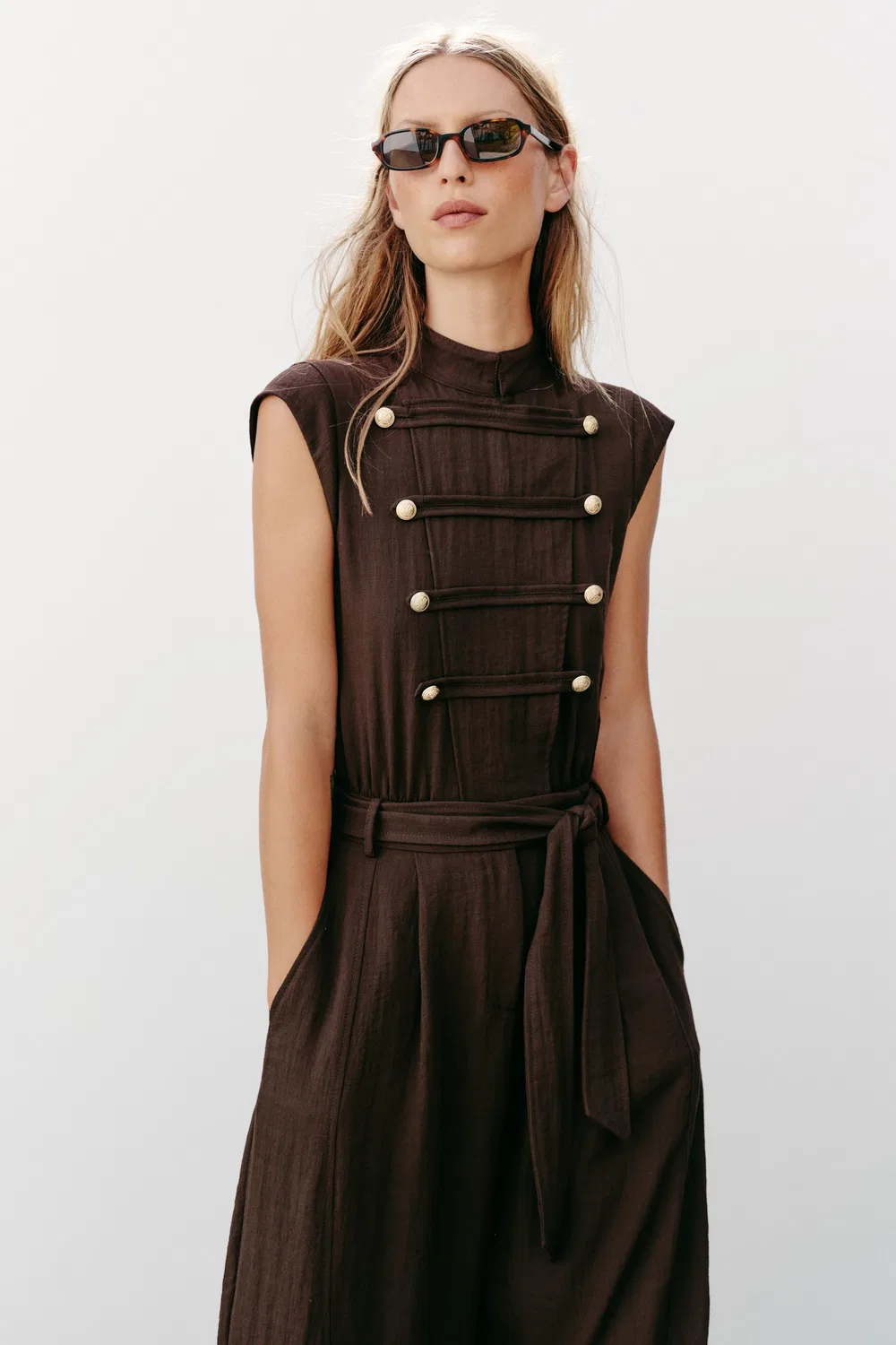 Комбинезон с застежкой в виде лягушки и поясом ZARA, Brown — фото 2
