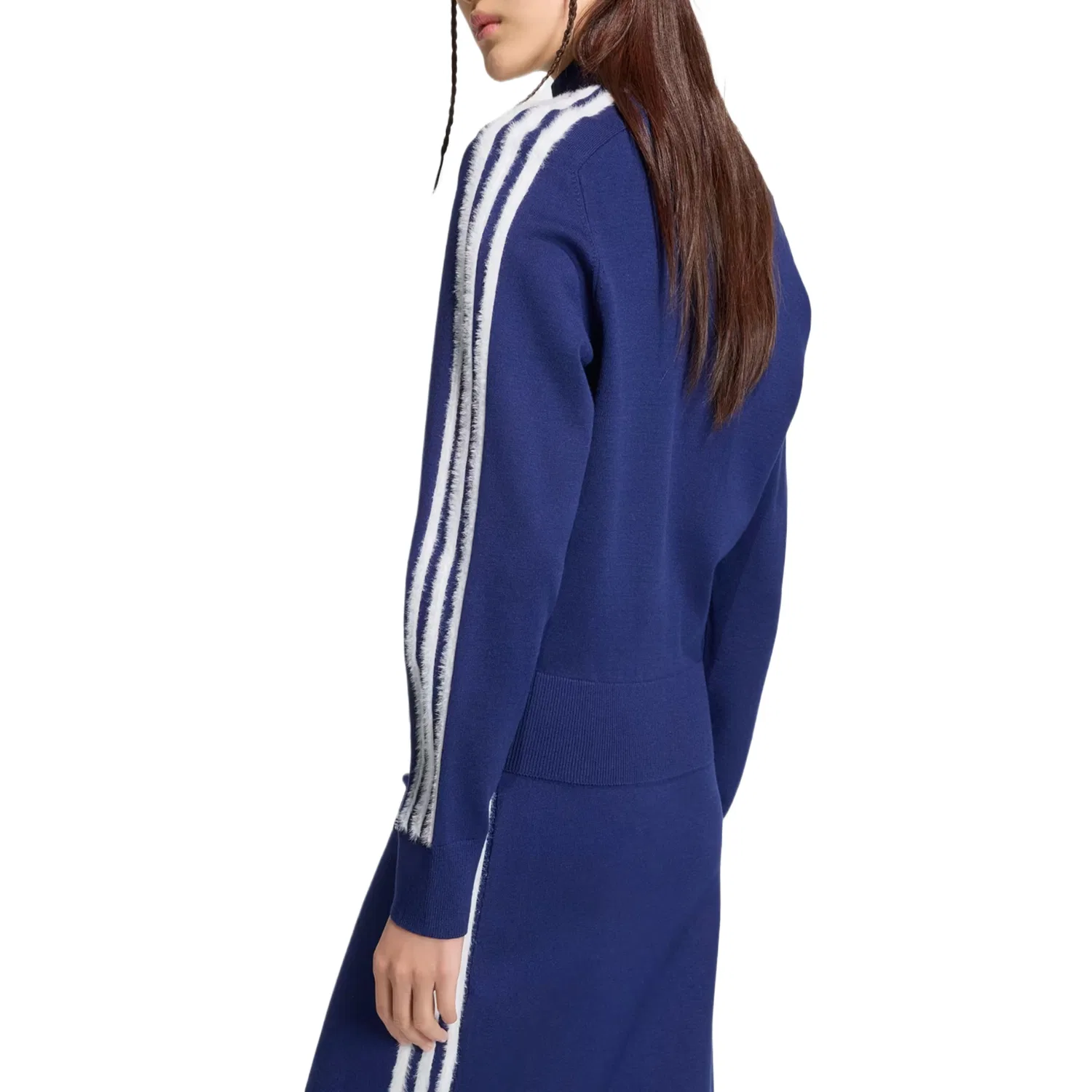 Женское пальто с воротником-стойкой умеренного прямого кроя Dark Blue/White Adidas Originals, Темно-синий/Белый — фото 3