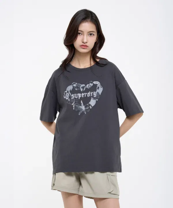 Футболка с принтом сердца, Superdry, Charcoal