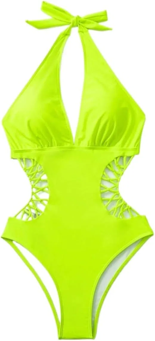 Женский монокини с открытой спиной и вырезами, Lime Green