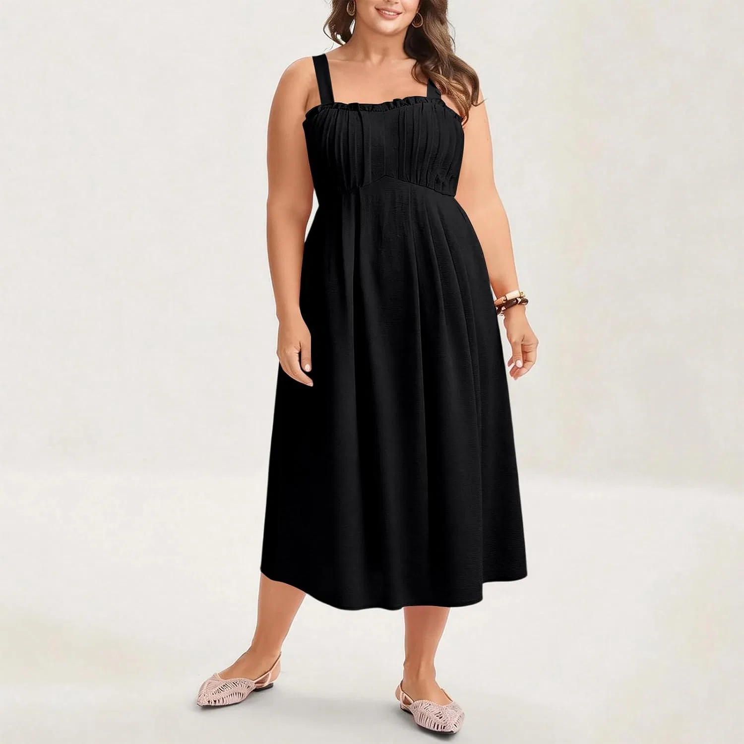 Женский летний сарафан без рукавов с запахом Plus Size, Black — фото 3
