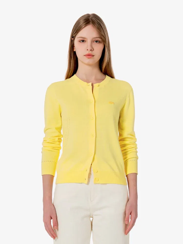 Кардиган LACOSTE Light Cotton Crewneck, Lemon — фото 4