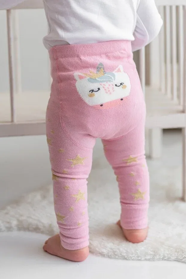 Детские леггинсы для девочек с принтом Unicorn patterned baby girl knitwear leggings trousers Nou Nou, Pink