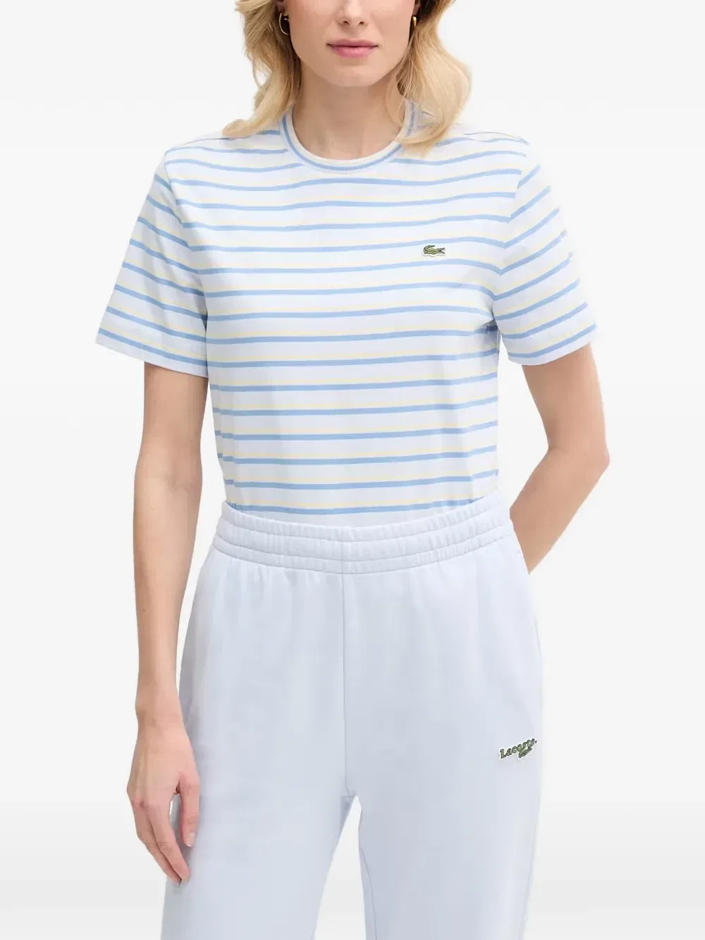 Футболка в полоску с нашивкой-логотипом Lacoste, бежевый