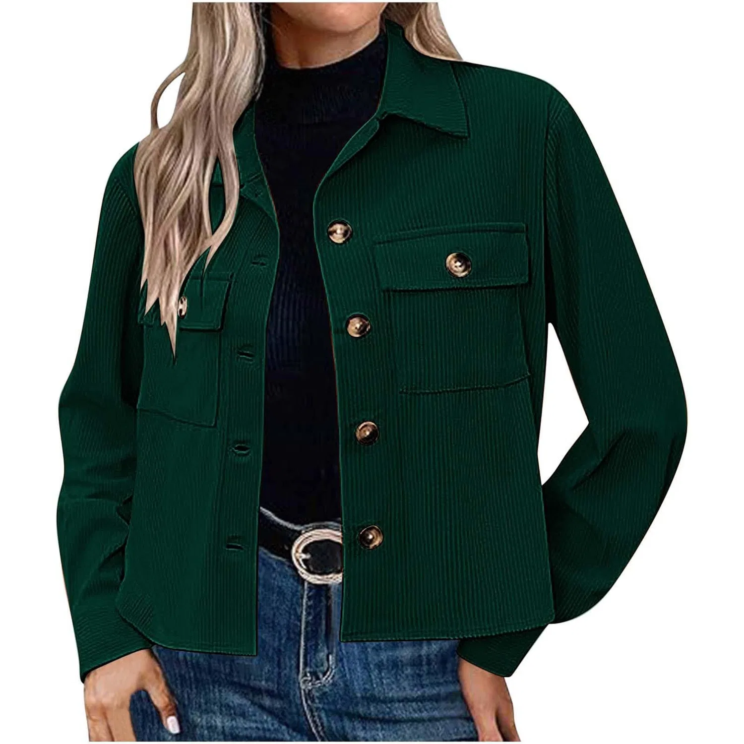 Женская куртка из вельвета с длинным рукавом, Green
