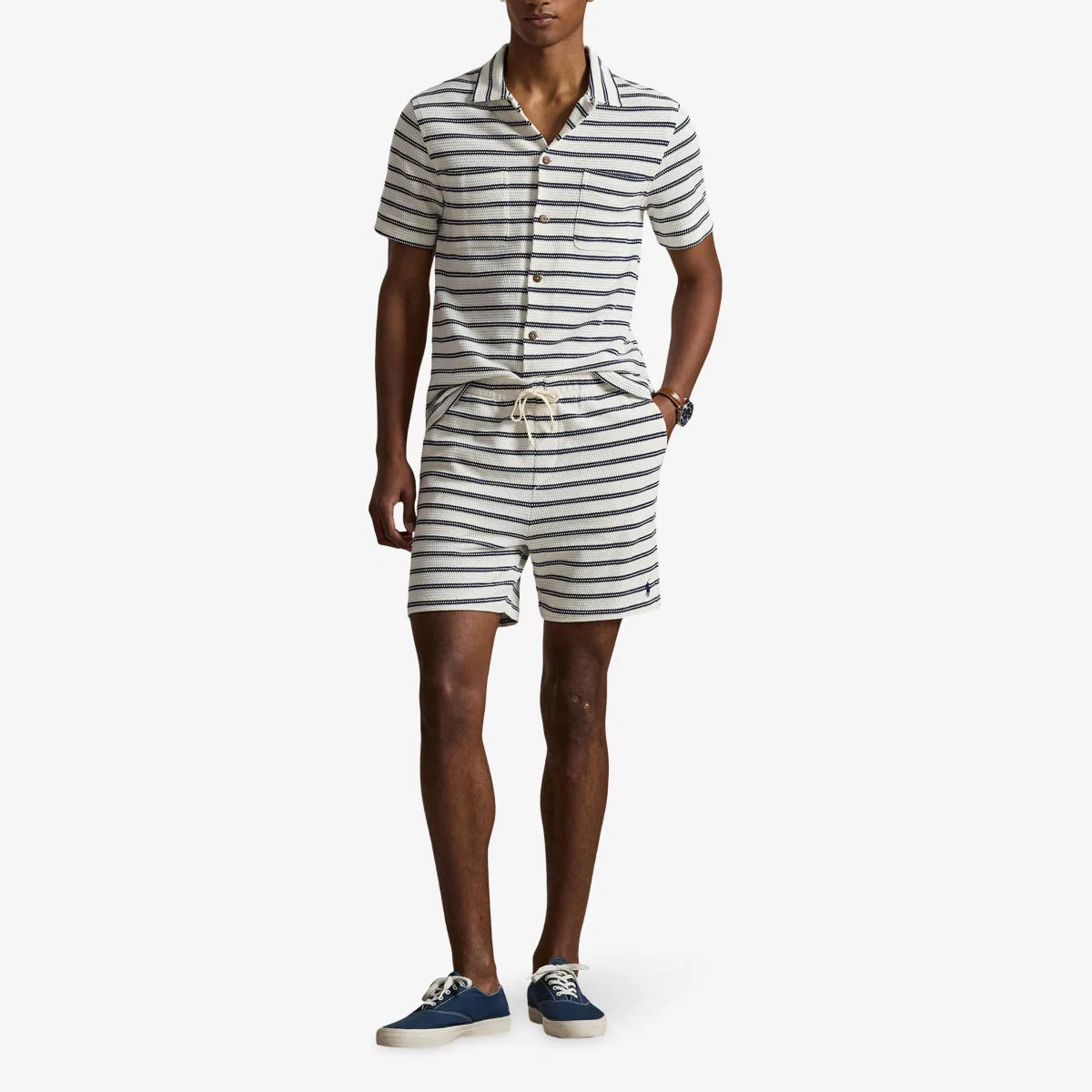 Тканые шорты с текстовой полосой Polo Ralph Lauren, синий/кремовый — фото 2