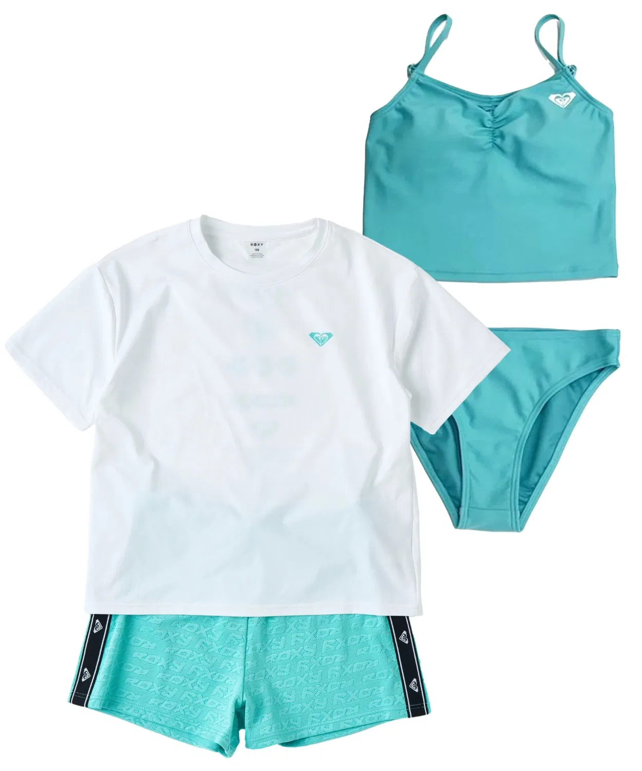 Детский комплект для плавания с лонгсливом и шортами, с принтом ROXY, Turquoise Blue