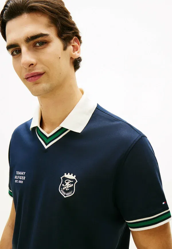 Футболка поло хлопок Tipped v-neck Tommy Hilfiger, Navy Blue, темно-синий — фото 4