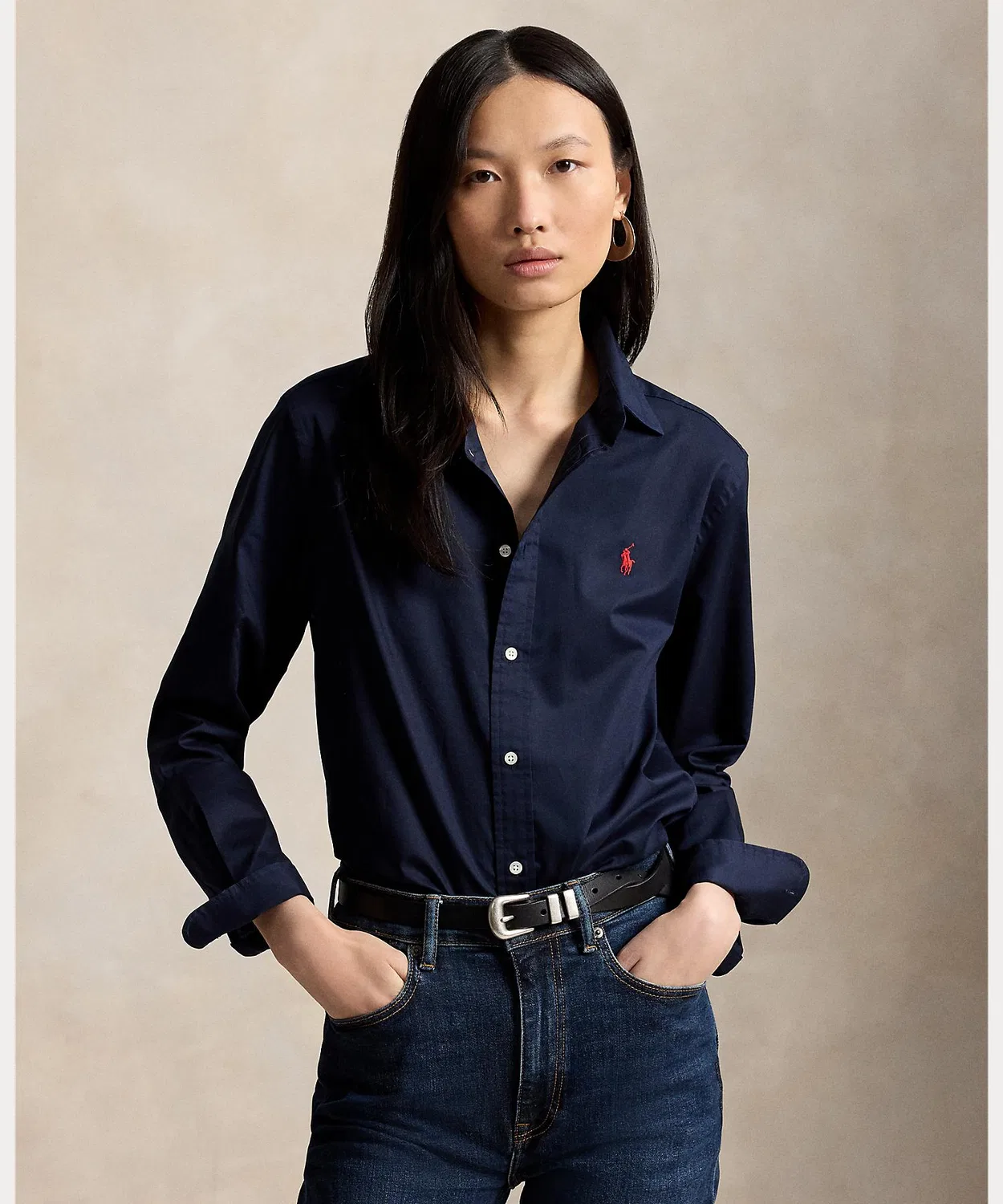 Женская классическая хлопковая рубашка с длинным рукавомPolo Ralph Lauren, Blue