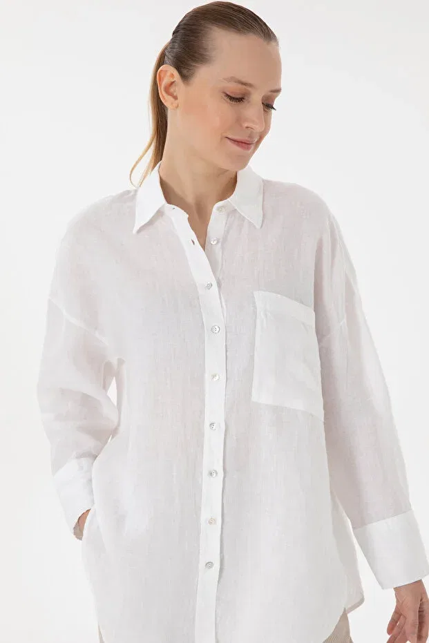 Женская льняная туника с длинным рукавом U.S. Polo Assn., White — фото 3