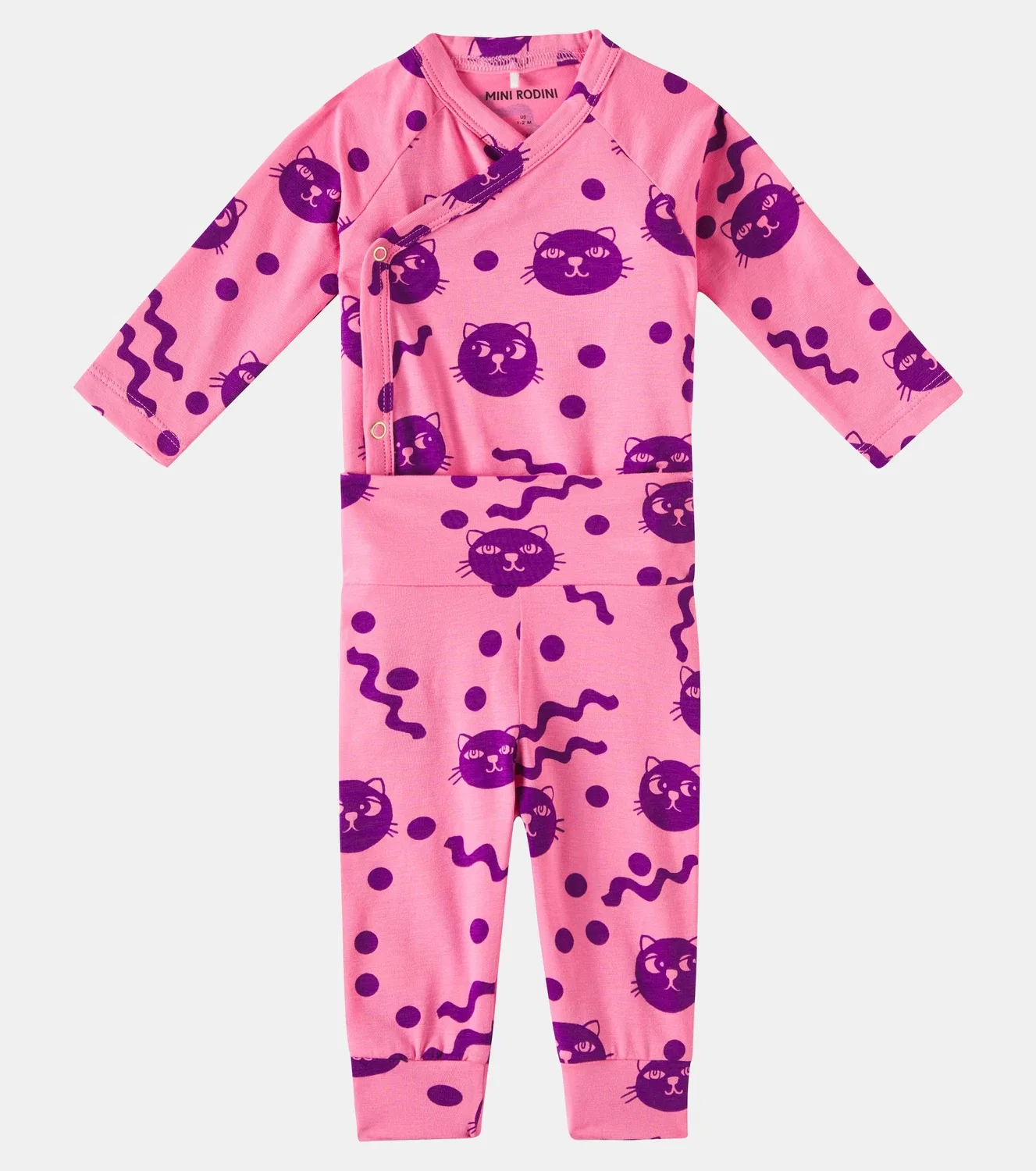 Комплект из боди и леггинсов с котятами Squiggly Mini Rodini, розовый — фото 2