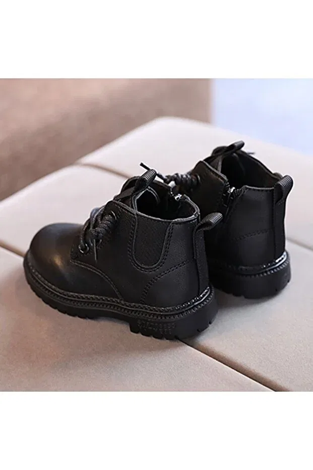 Детские ботинки для девочек на молнии и шнуровке Butik, Black — фото 3