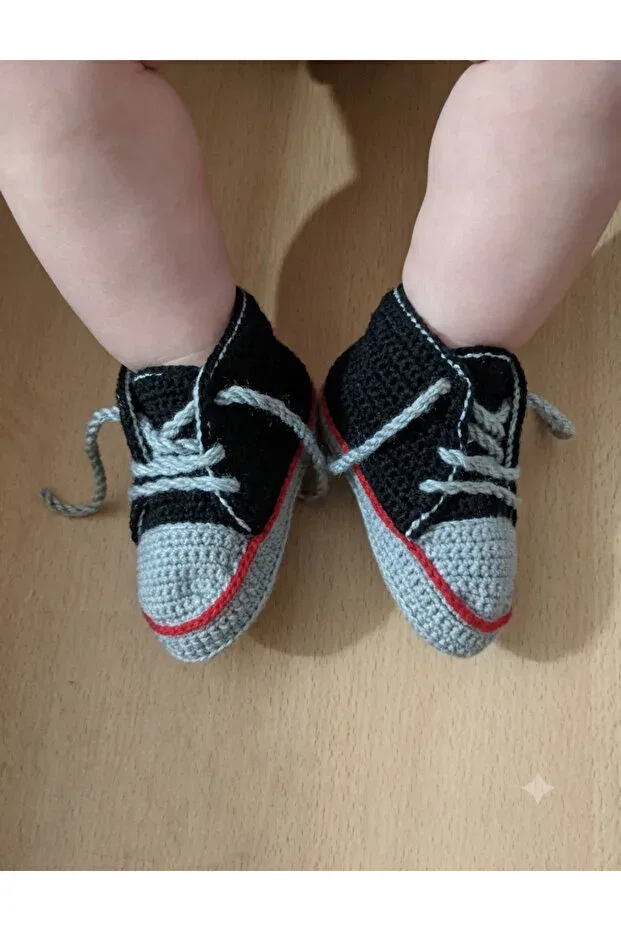 Детские пинетки ручной вязки без каблука Güzel Kaman, Black Gray Red
