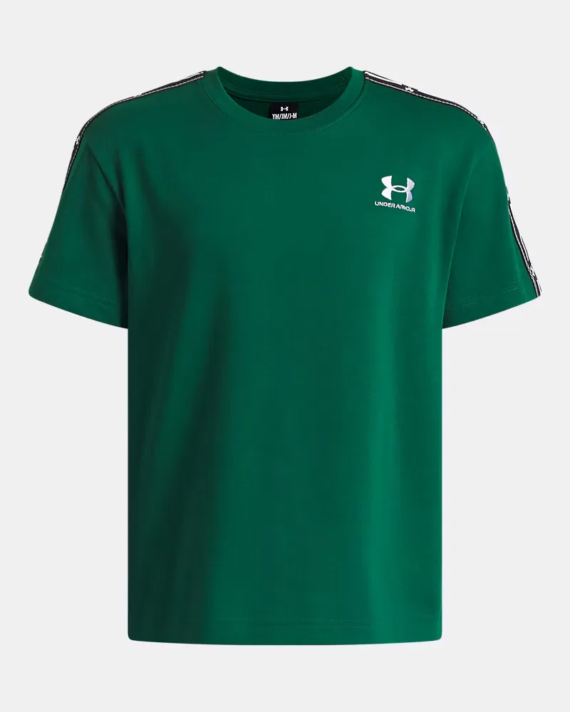 Футболка для мальчиков свободного кроя с лентой на рукавах UA Icon Taped UnderArmour, Campus Ivy/White