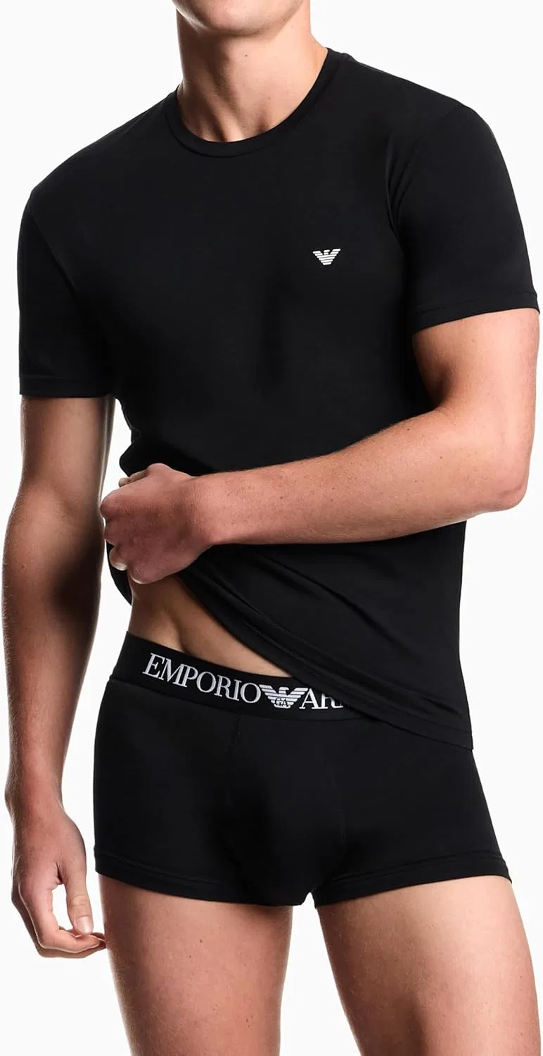 Мужская хлопковая футболка Stretch Cotton Crew Neck Short Sleeve Jersey Shirt Emporio Armani, Black — фото 3