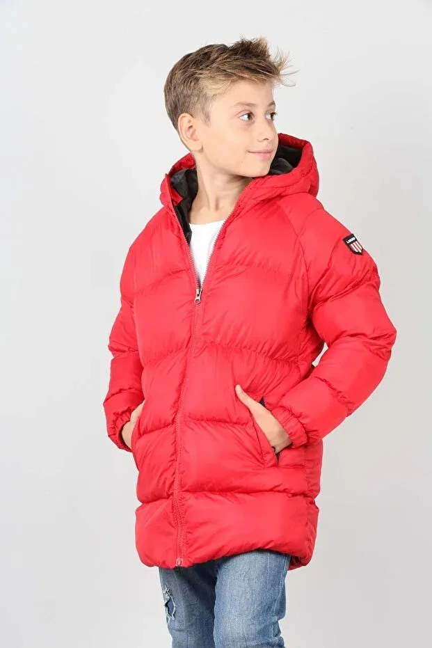 Детское зимнее пальто-пуховик для мальчиков с капюшоном Young Landed, Red