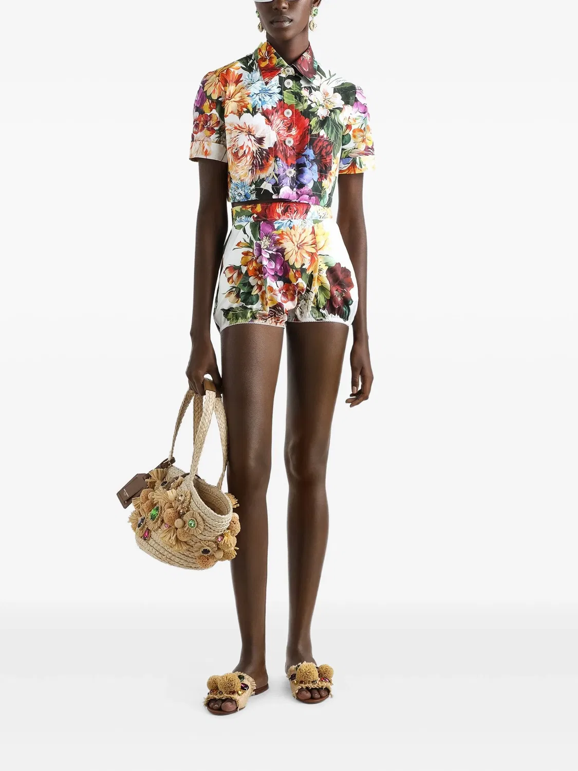 Хлопковые шорты с цветочным принтом Dolce & Gabbana, белый — фото 3