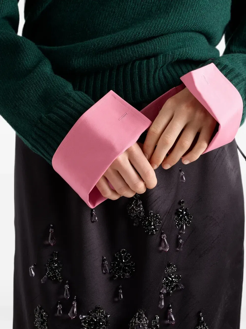 Атласная юбка с вышивкой Prada, черный — фото 4