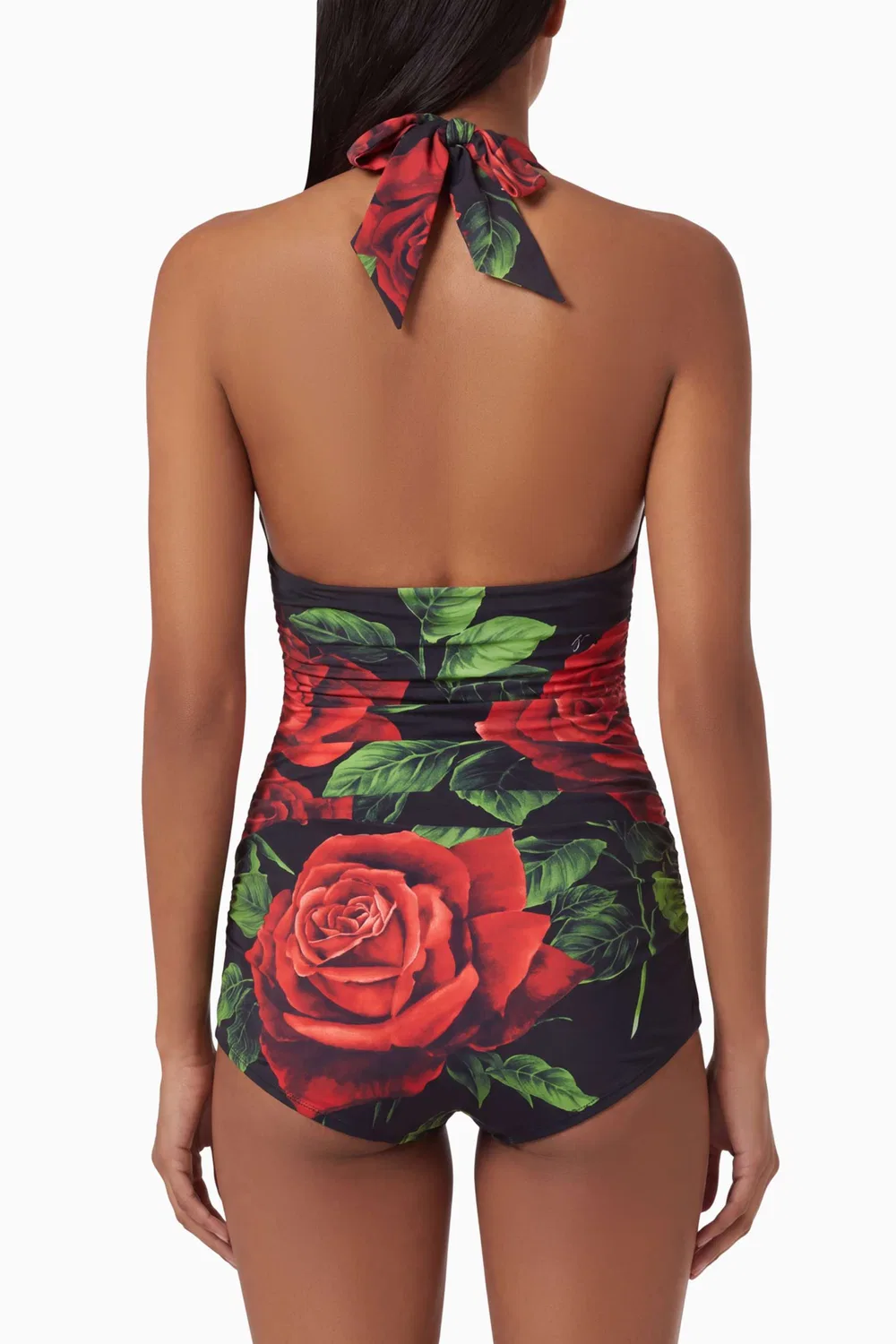 Купальник слитный с принтом роз с завязками на шее Dolce & Gabbana — фото 3
