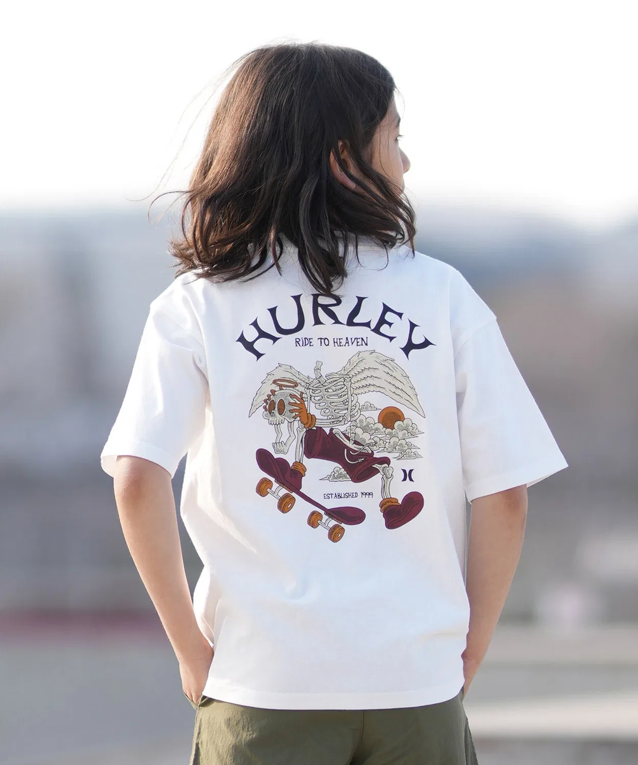 Детская футболка с принтом на спине Oversize Hurley, White
