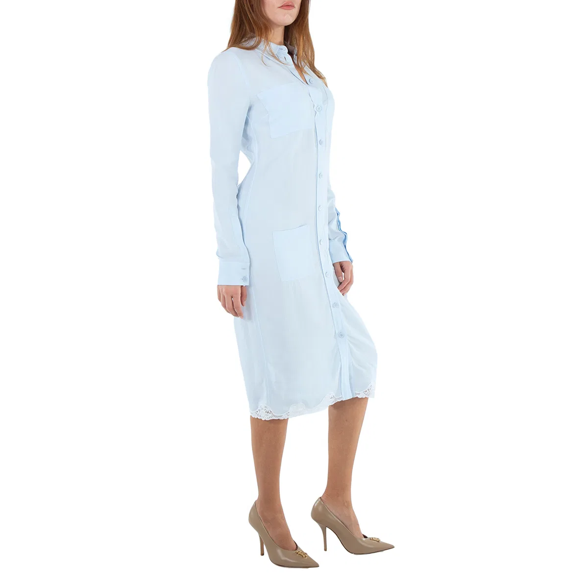 Платье-рубашка Classic Collar Lace-Trim Shirt Dress Burberry, Glacier Blue — фото 3