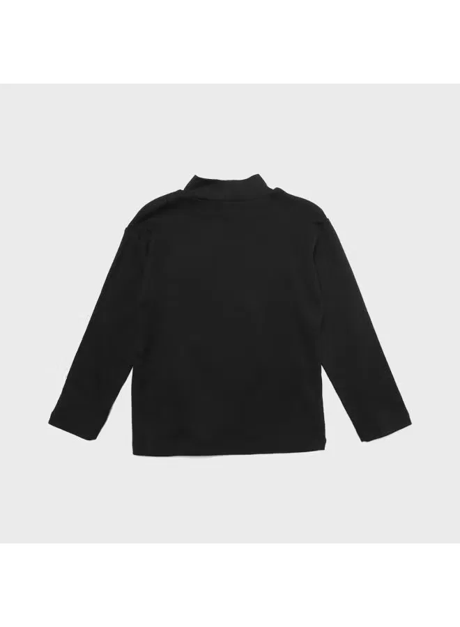 Футболка с длинным рукавом и полувысоким воротом Zara, черный — фото 3