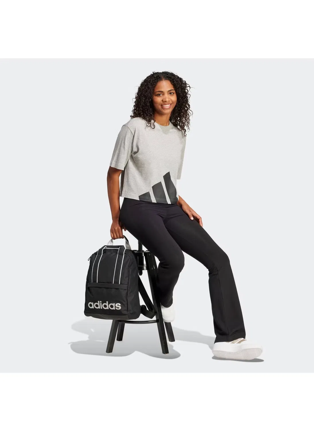 Футболка свободная с принтом Essentials big logo boyfriend Adidas, серый — фото 3