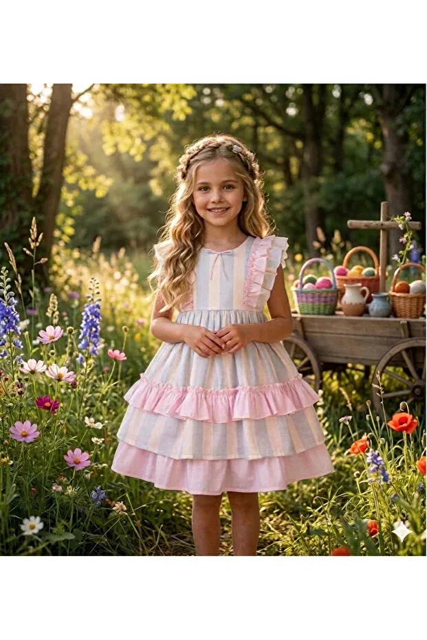 Детское платье для девочек с воланами Festive Colorful Dress Alvadonna, Pink