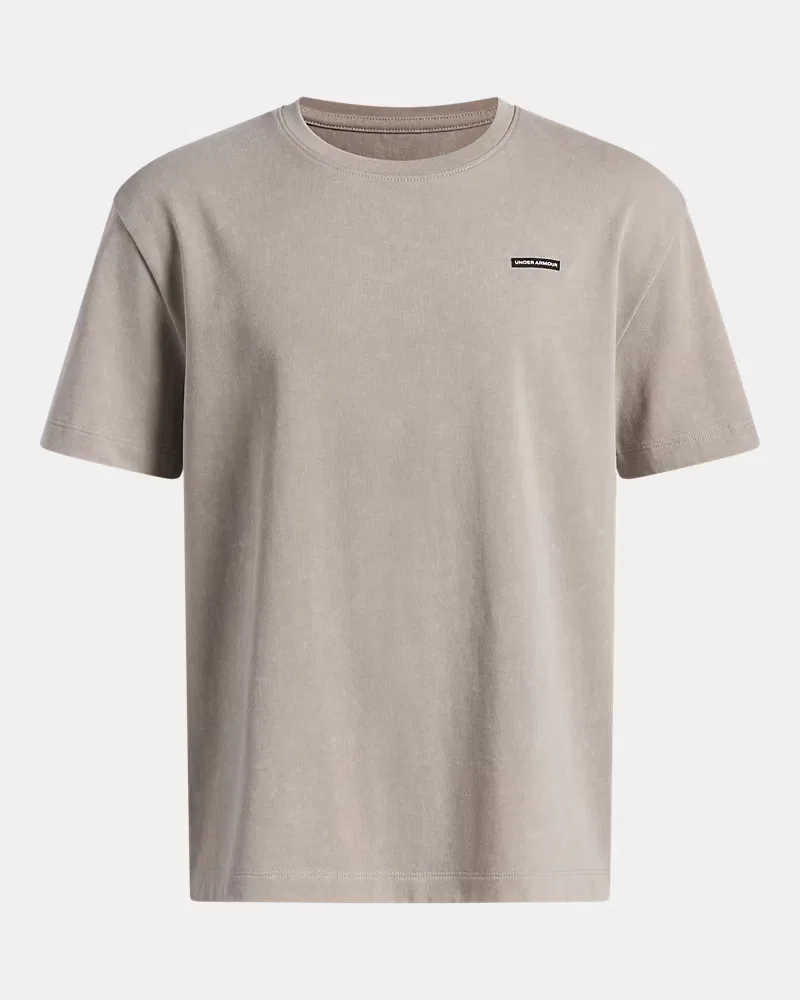 Футболка оверсайз для мальчиков с эффектом wash UA Heavyweight Wash UnderArmour, Timberwolf Taupe/White