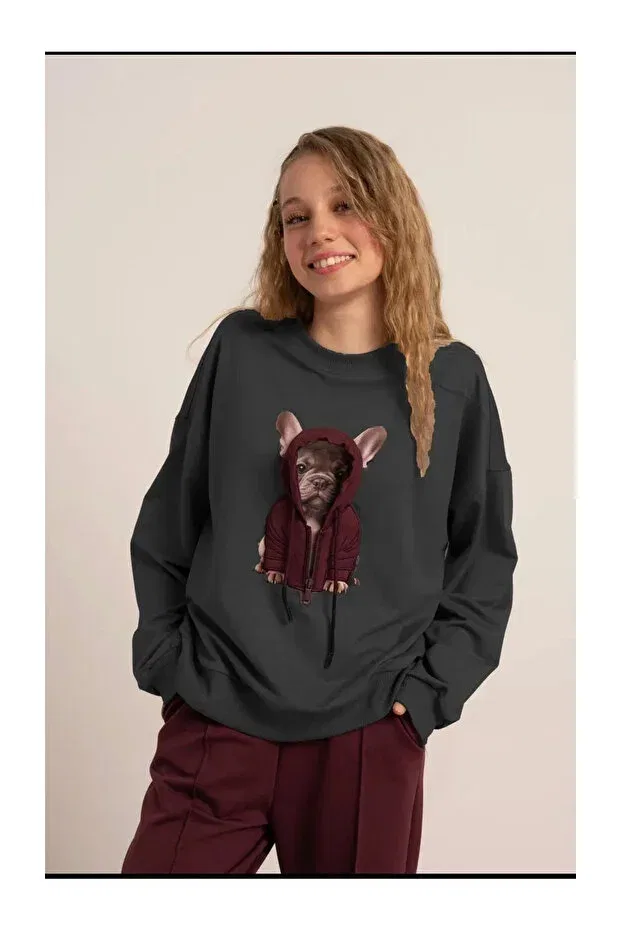 Детские свитшот для девочек с принтом с собакой My Lorin Kids Store, Gray
