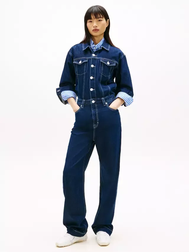Джинсовый комбинезон-рубашка, темно-синий Tommy Hilfiger