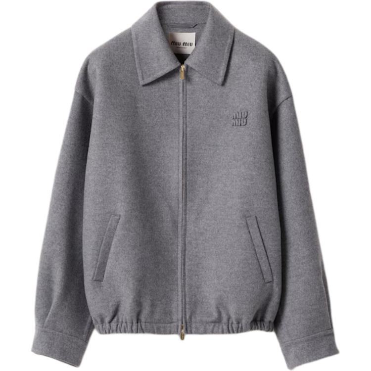 

Двубортная куртка-блузон из двойного кашемира MIU MIU, серый