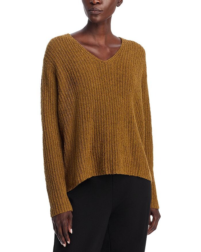 

Текстурный свитер из смеси хлопка и кашемира Eileen Fisher, зеленый