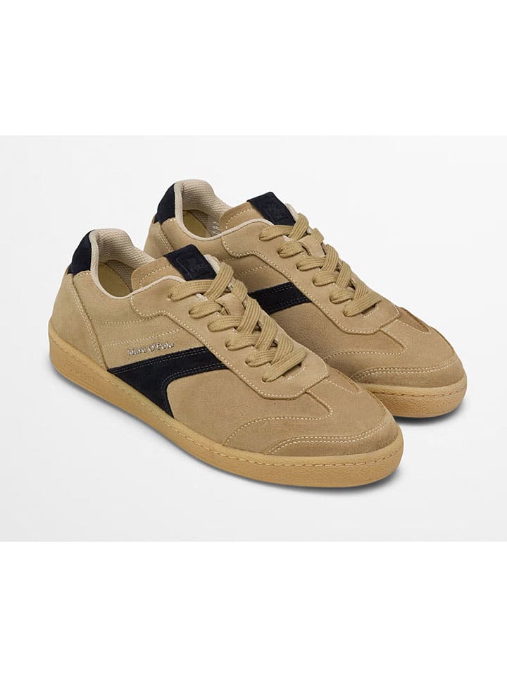 Marc O'Polo Shoes Кожаные кроссовки "Court" бежево-черного цвета — фото 2