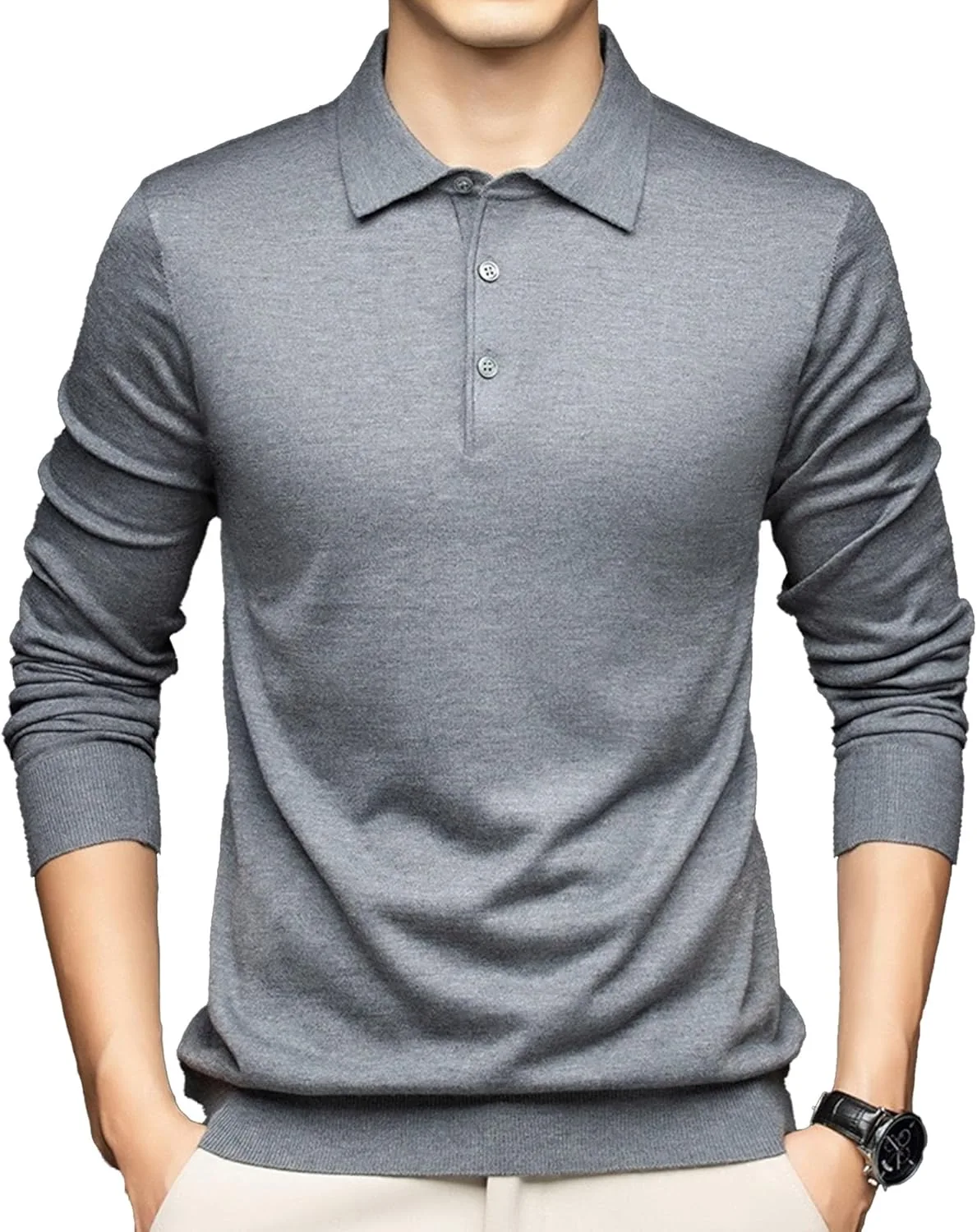 

Мужской вязаный поло свитер с длинным рукавом QOAAIE