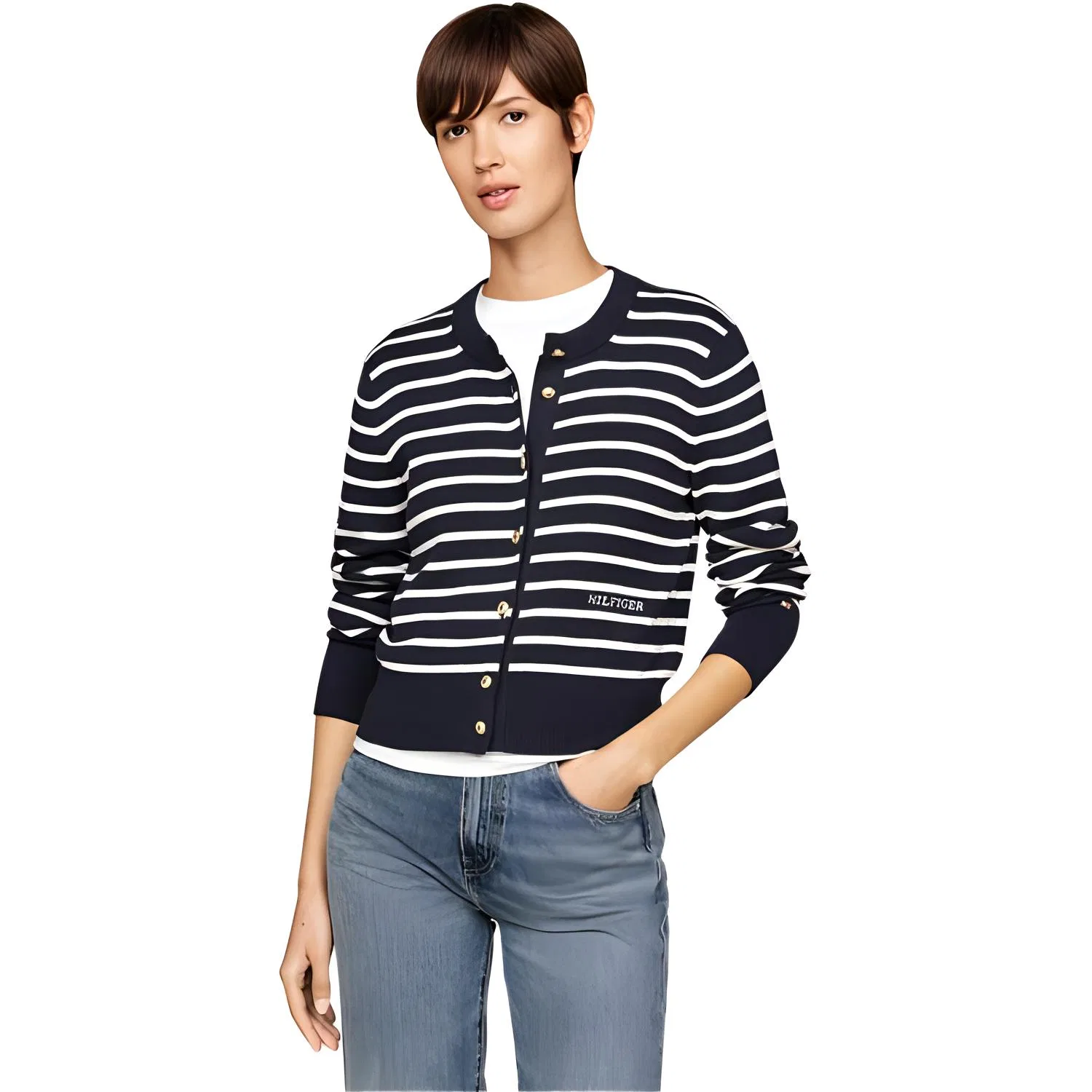 Вязаный джемпер женский Tommy Hilfiger красный с белыми полосками — фото 3