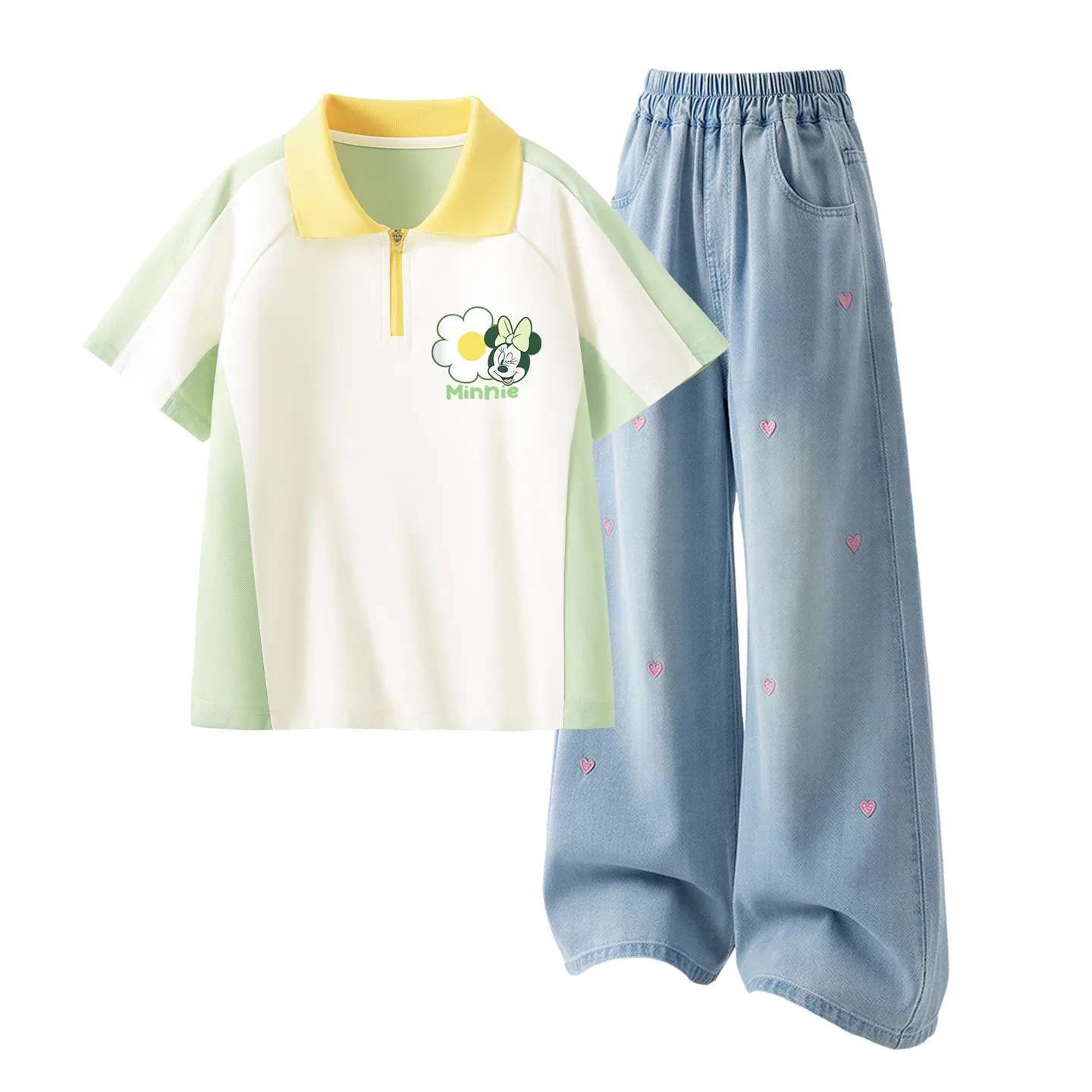 Детское спортивное поло с воротником Disney, Dido Flower K Vanilla Green+Solid Color Denim Light Blue