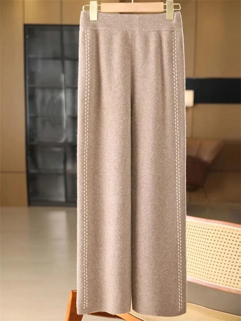 Шерстяные широкие брюки Women's 100 Percent Merino Wool, Beige
