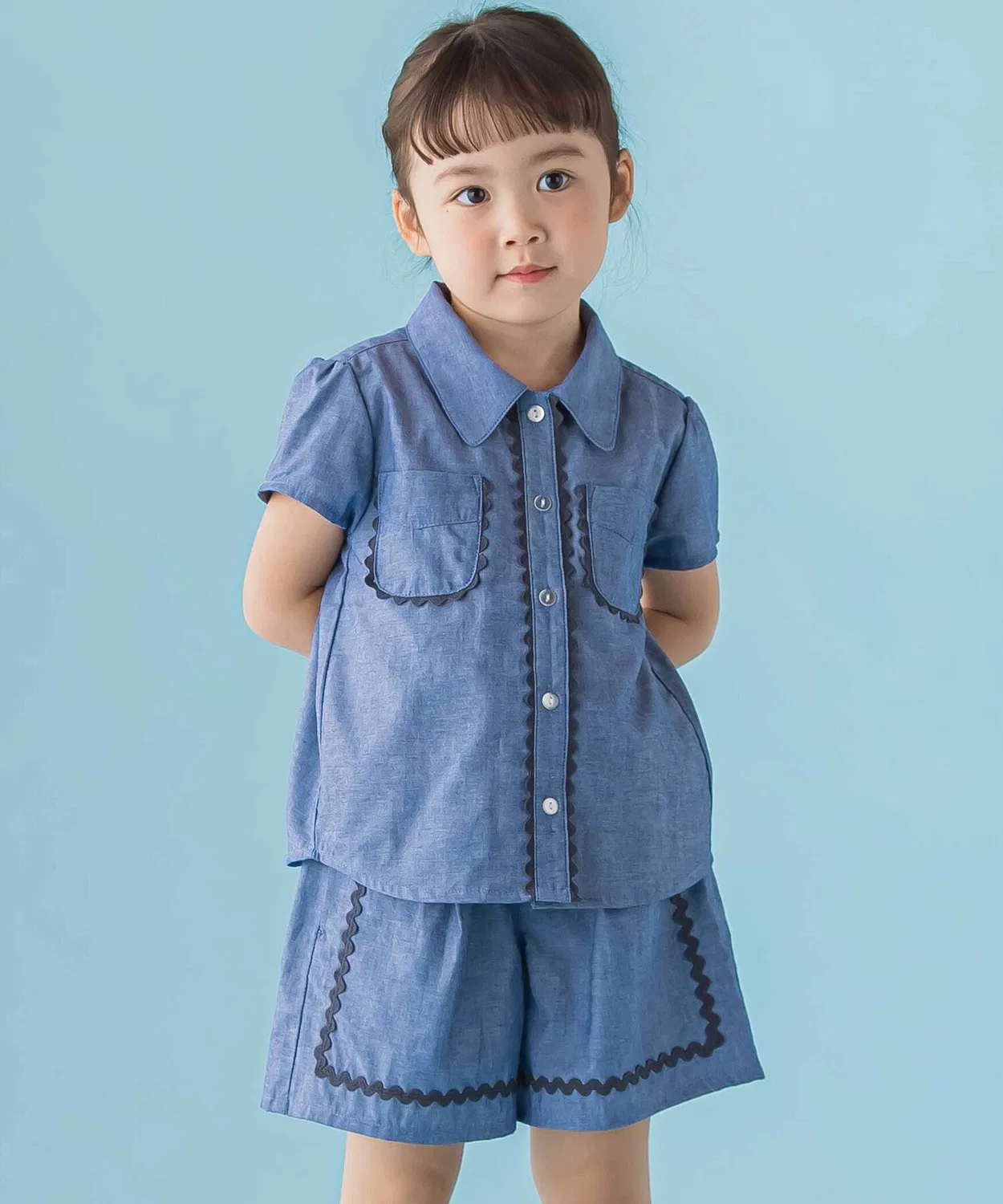 Сет из блузы и шорт денди для девочек, BeBe Petits Pois Vert, 95-150, синий