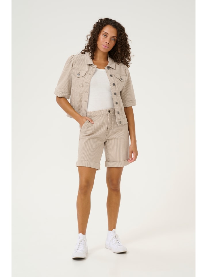 

CULTURE Шорты CUmilky свободного кроя в бело-бежевую полоску