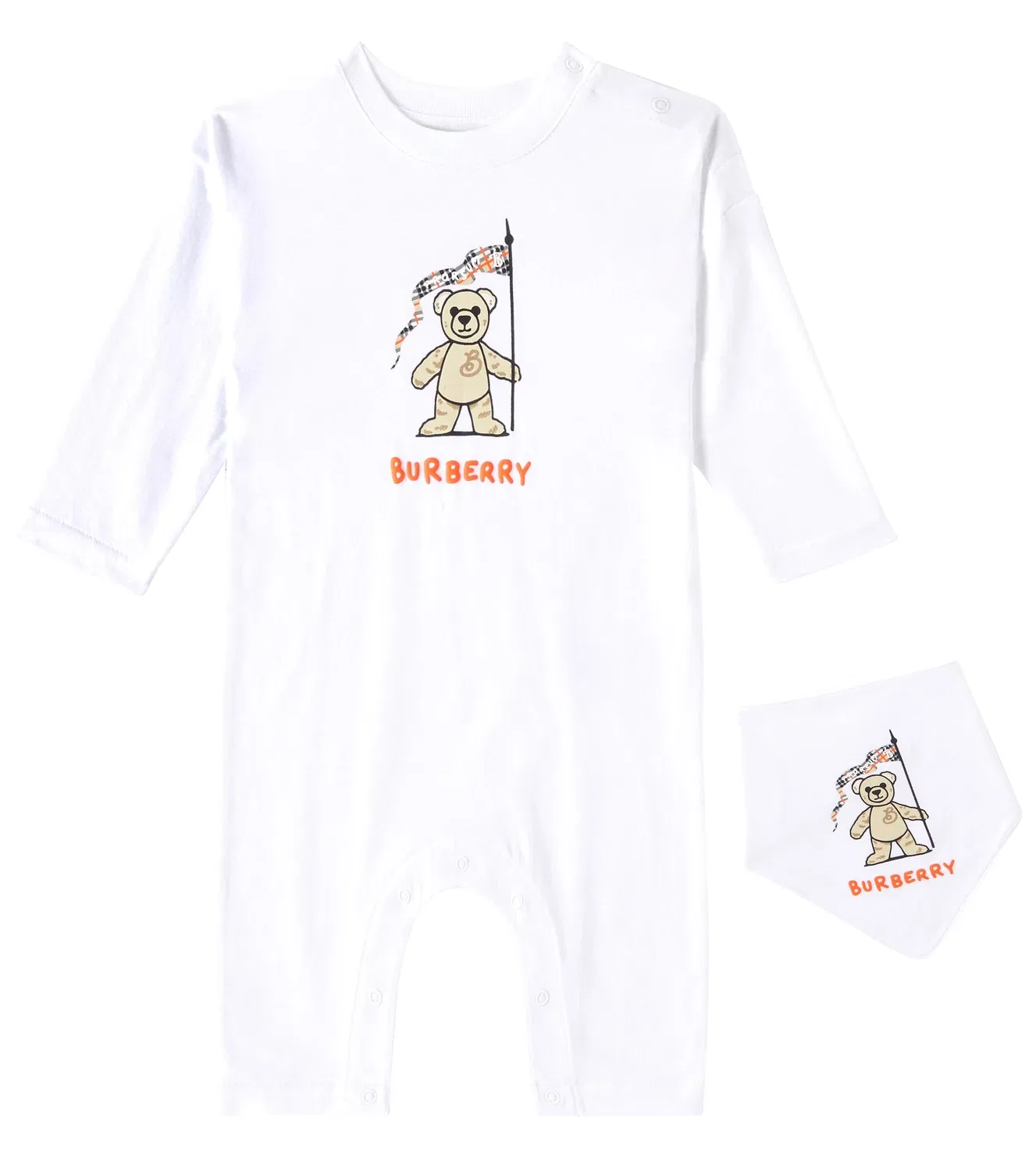 Комплект из комбинезона и слюнявчика хлопковый Burberry Kids, белый