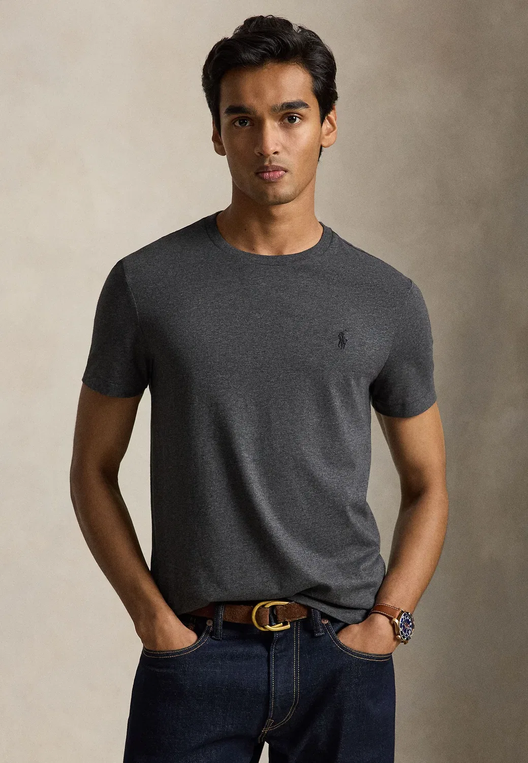 Облегающая футболка-джерси с круглым вырезом - базовая футболка Polo Ralph Lauren, Windsor Heather