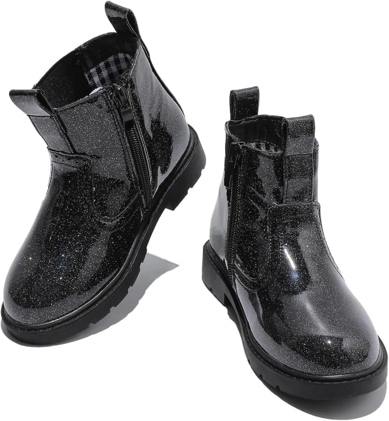 Детские ботинки челси водонепроницаемые с боковой молнией kkdom, Patent Glitter Black