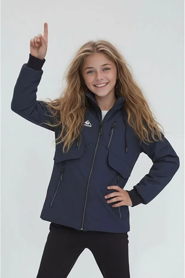 Детское пальто для девочек водоотталкивающее Sivaist, Navy Blue — фото 3