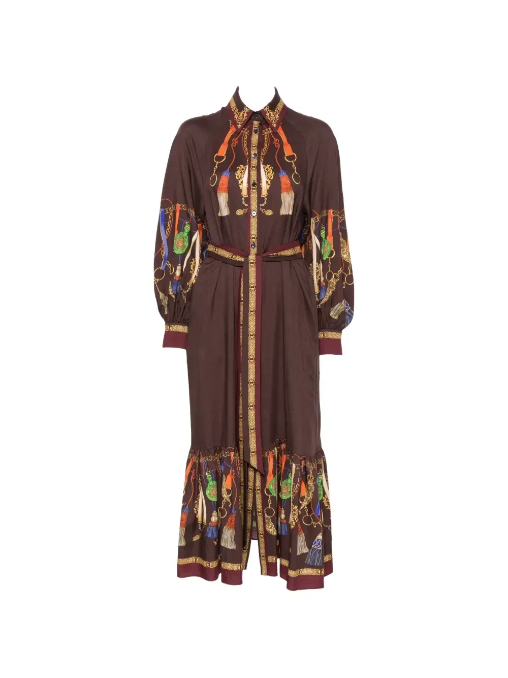 Платье с поясом и принтом в виде кистей ETRO, коричневый